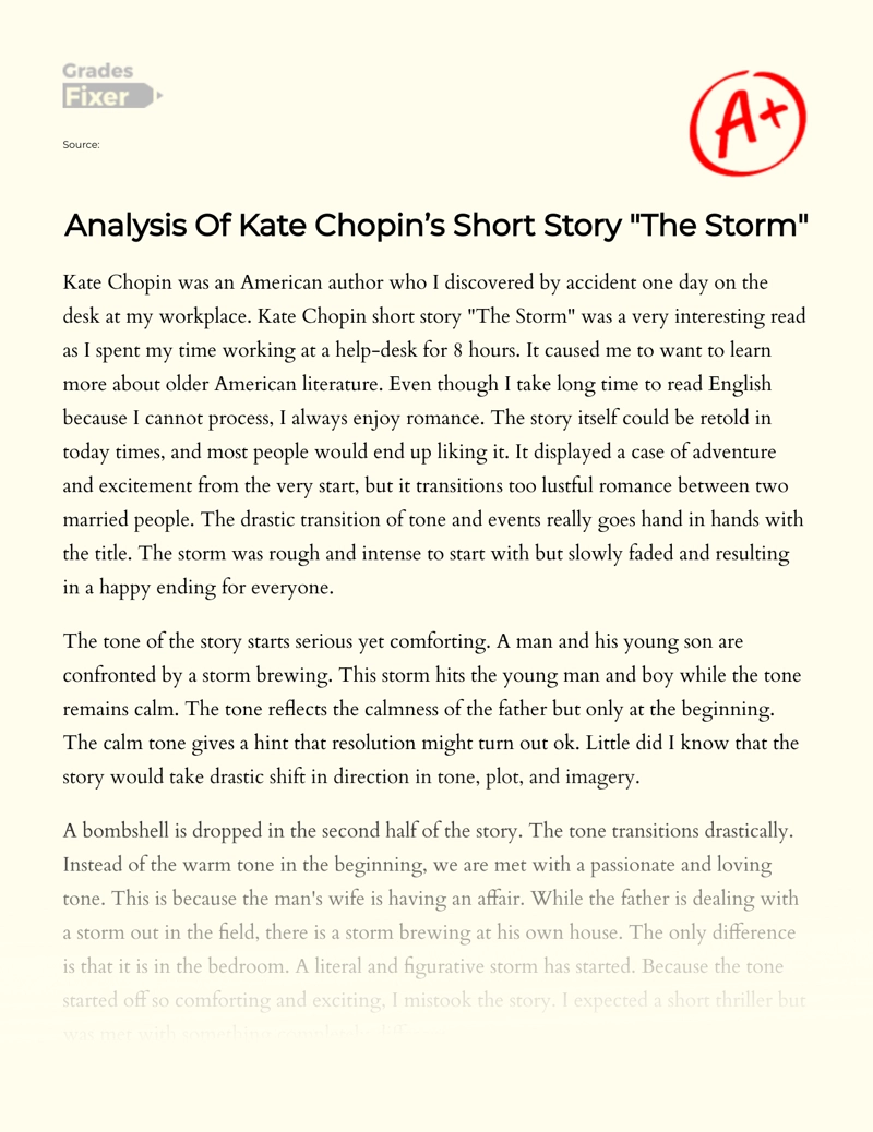 Analysis of Kate Chopin’s Short Story "The Storm" Essay