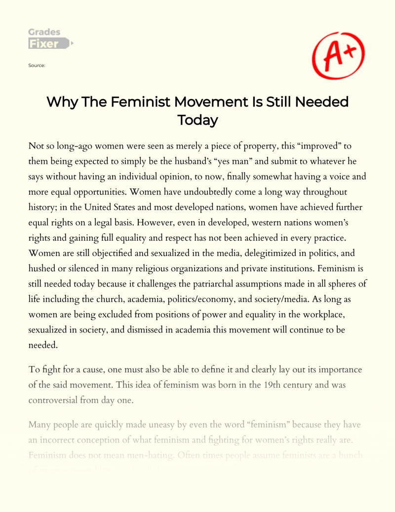 Why The Feminist Movement is Still Needed Today Essay