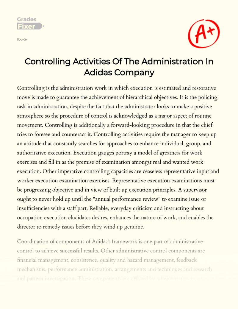 Controlling Activities of The Administration in Adidas Company essay
