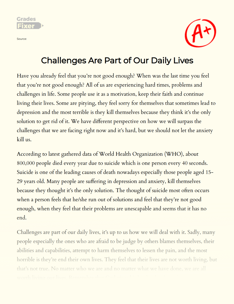 Challenges Are Part of Our Daily Lives Essay