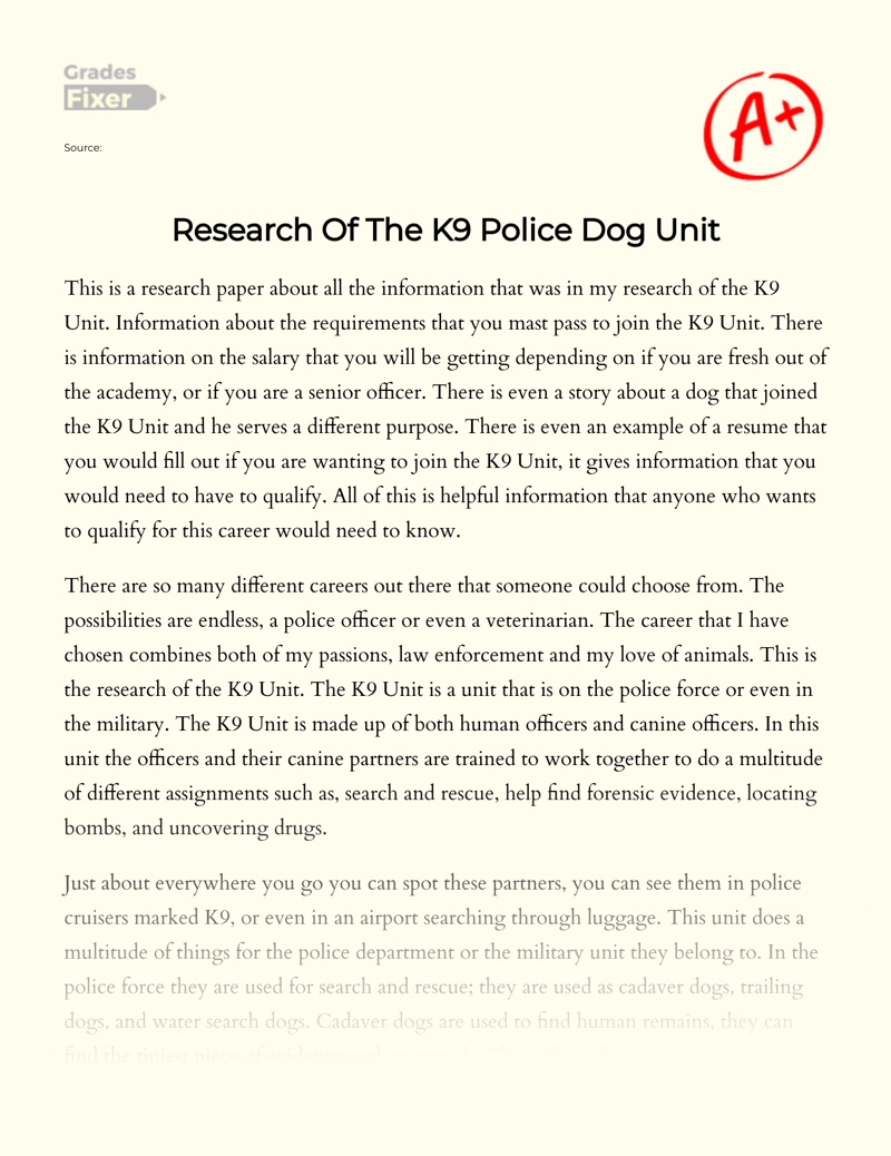 Research of The K9 Police Dog Unit essay