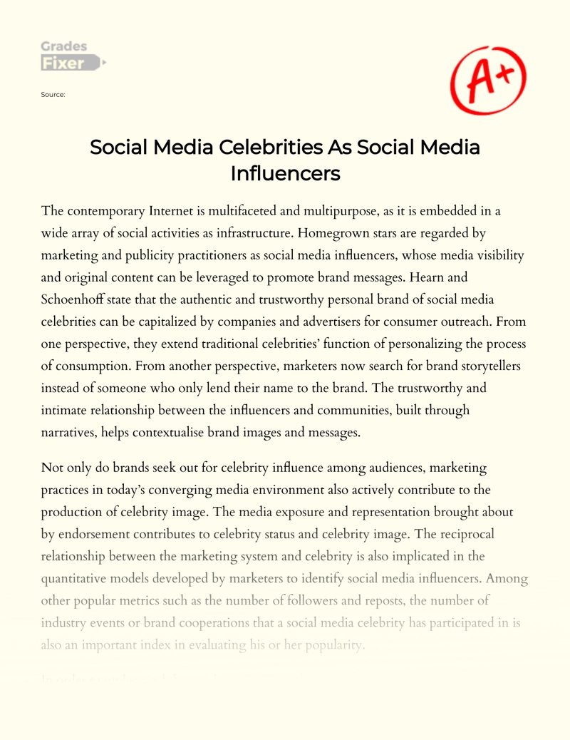 Social Media Celebrities as Social Media Influencers Essay