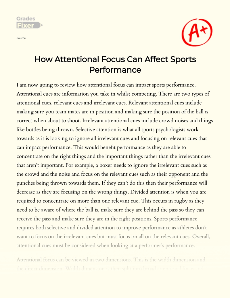 How Attentional Focus Can Affect Sports Performance Essay