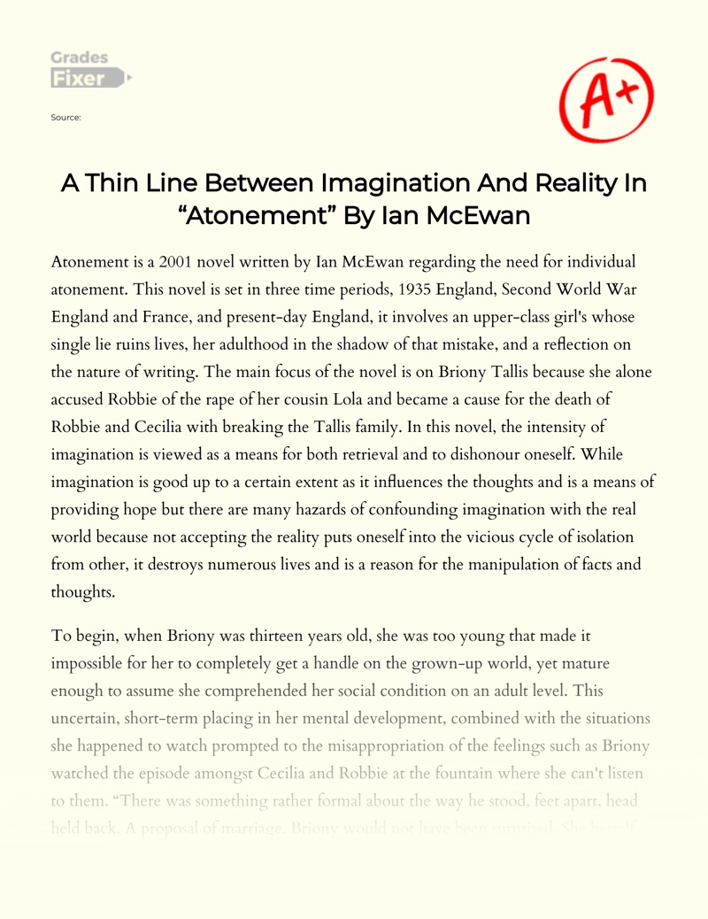 A Thin Line Between Imagination and Reality in "Atonement" by Ian Mcewan Essay