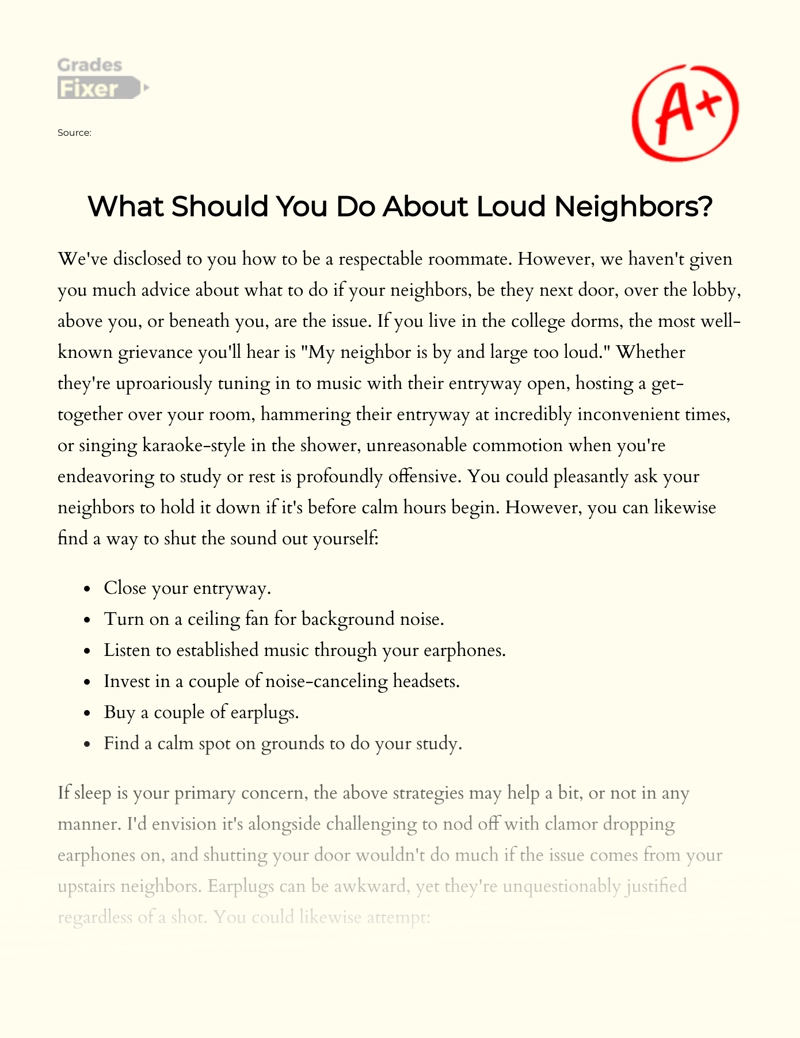 What Should You Do About Loud Neighbors essay
