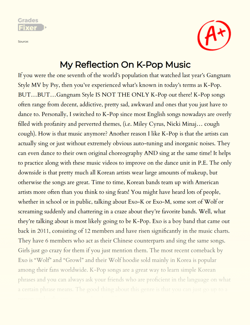 My Reflection on K-pop Essay