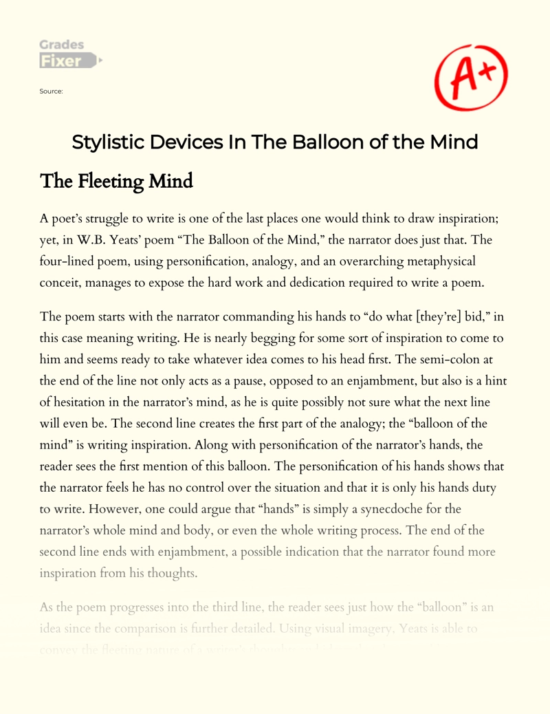 Stylistic Devices in The Balloon of The Mind Essay
