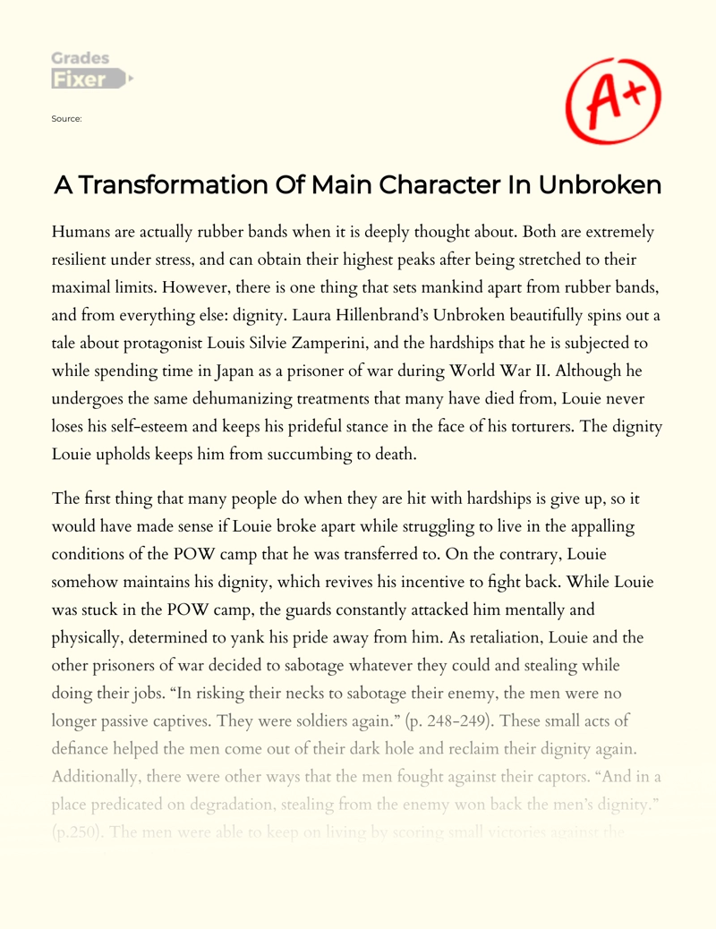A Transformation of Main Character in Unbroken Essay