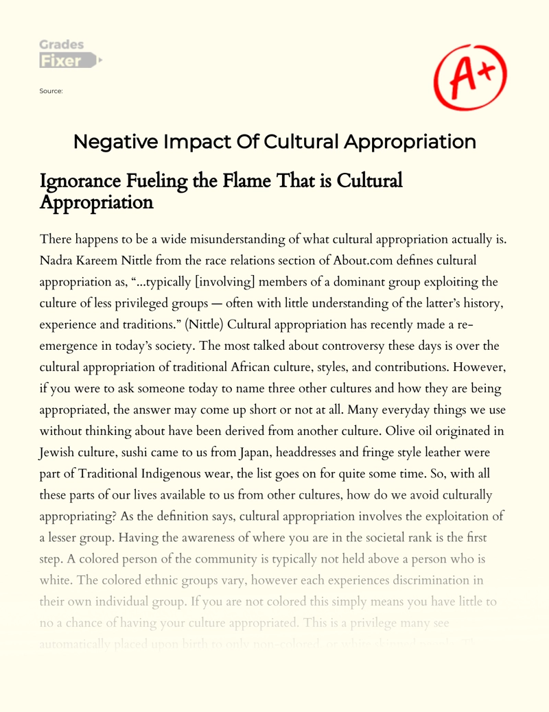 Negative Impact of Cultural Appropriation Essay