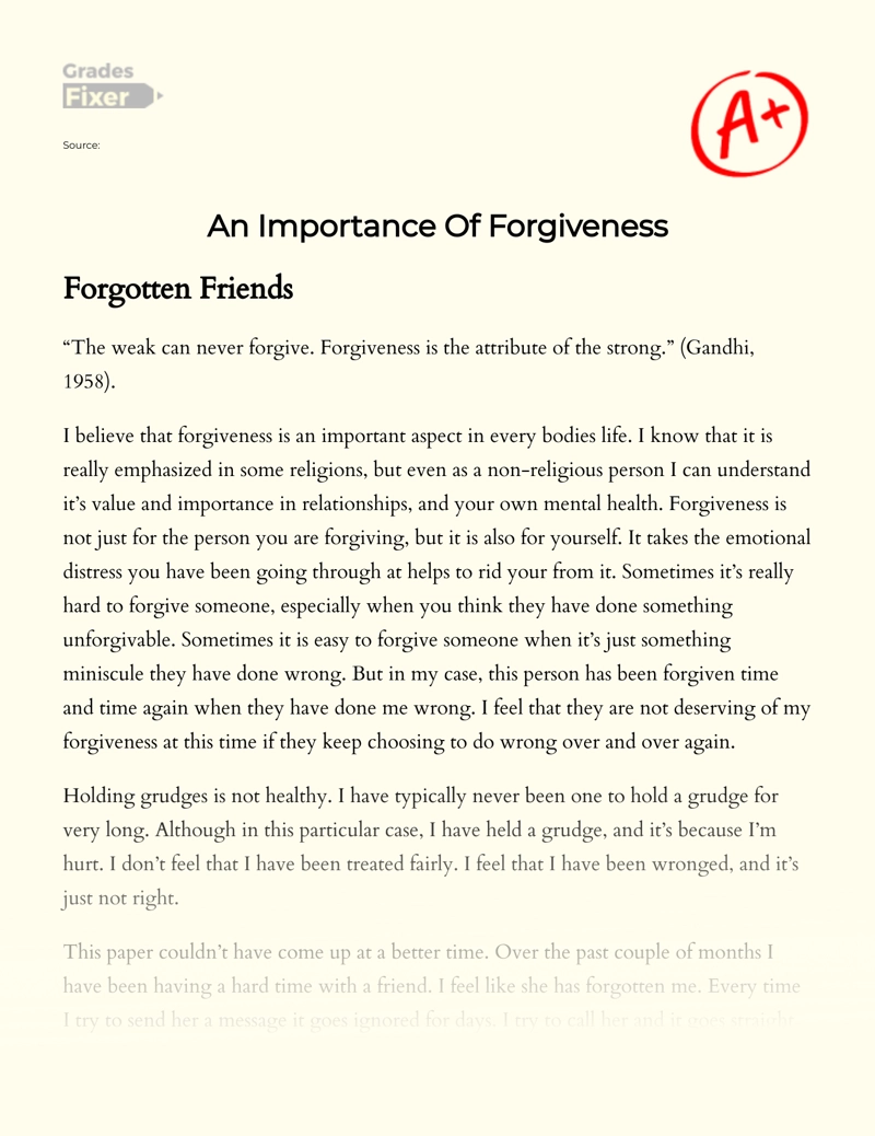 How I Understand The Importance of Forgiveness Essay