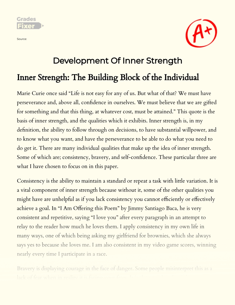 Inner Strength: The Building Block of The Individual Essay
