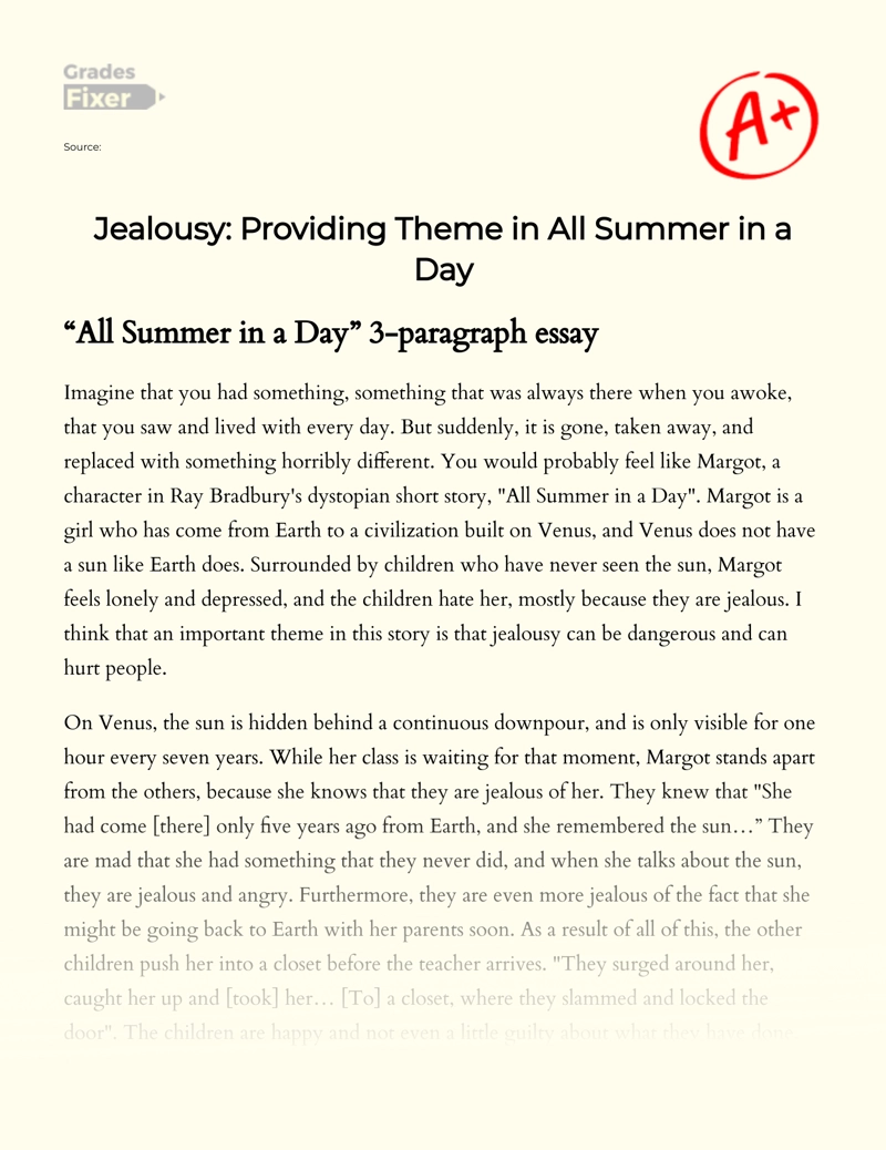 Jealousy: Providing Theme in "All Summer in a Day" Essay