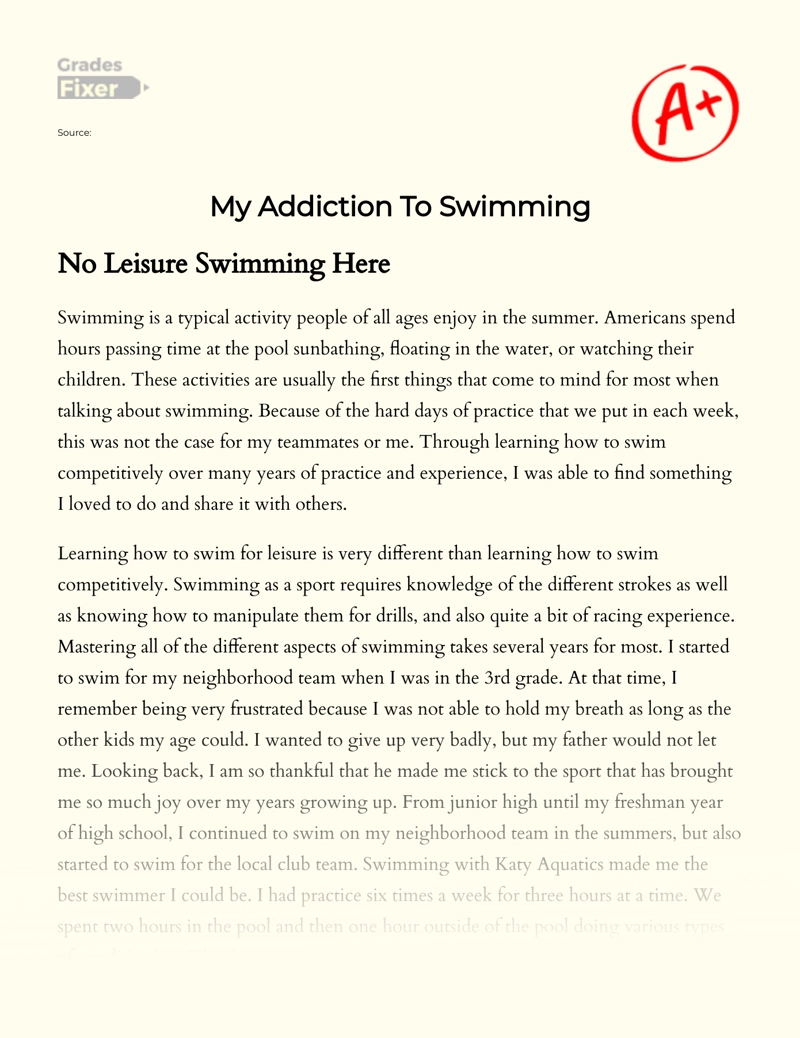 My Addiction to Swimming Essay