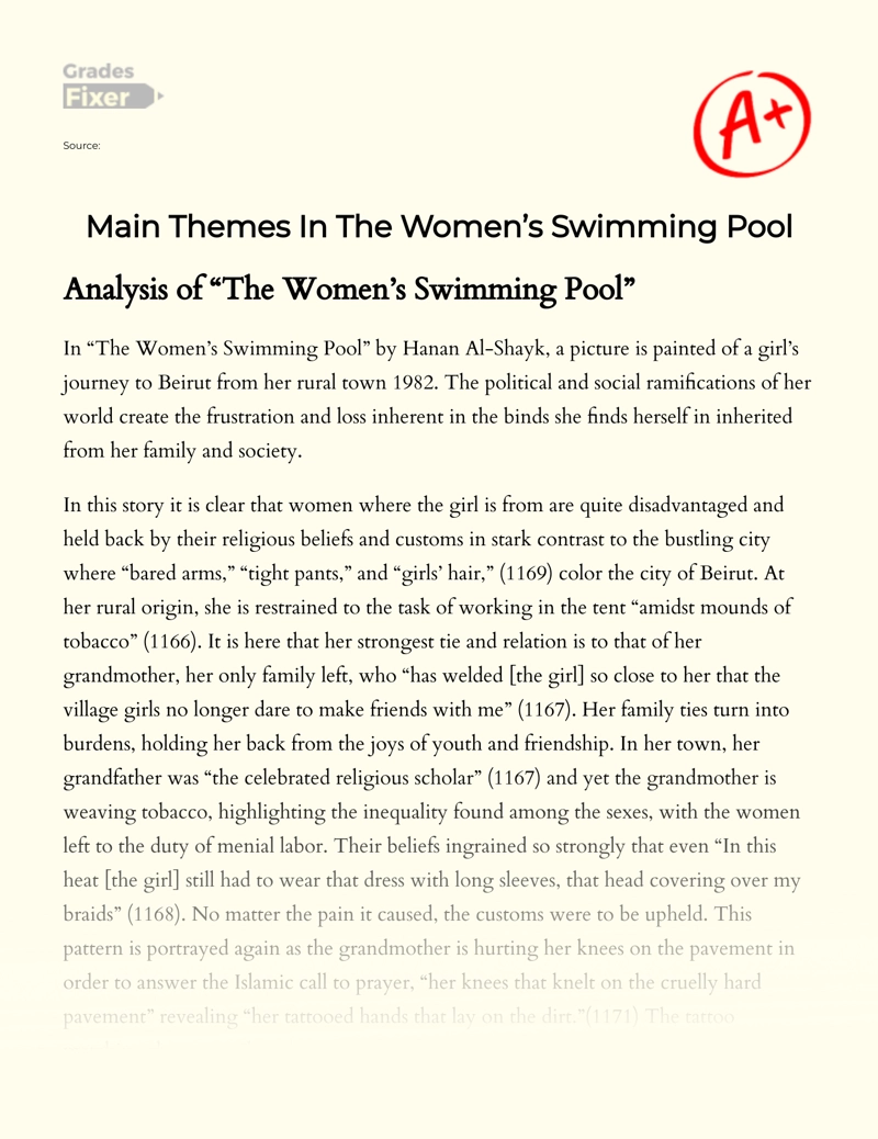 The Women’s Swimming Pool: Summary and Main Themes Essay