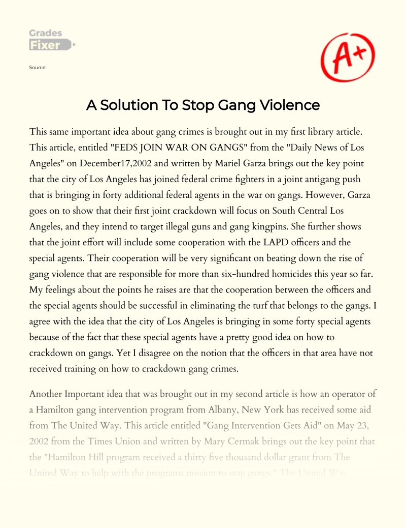 how to stop gang violence essay