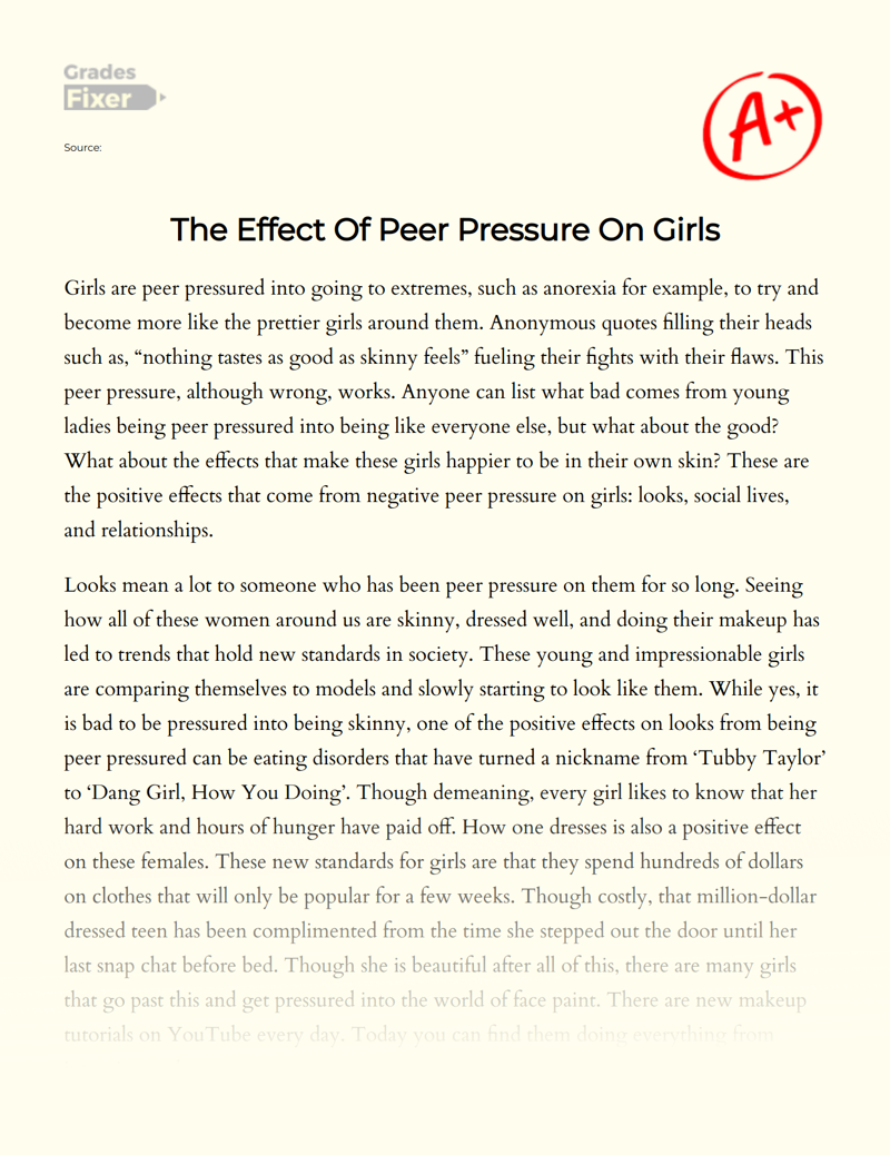 Why Girls Face More Peer Pressure than Boys Essay