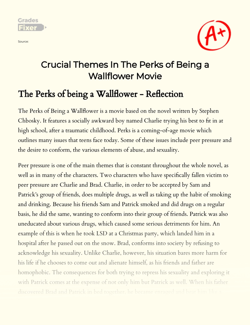 Crucial Themes in The Perks of Being a Wallflower Movie essay