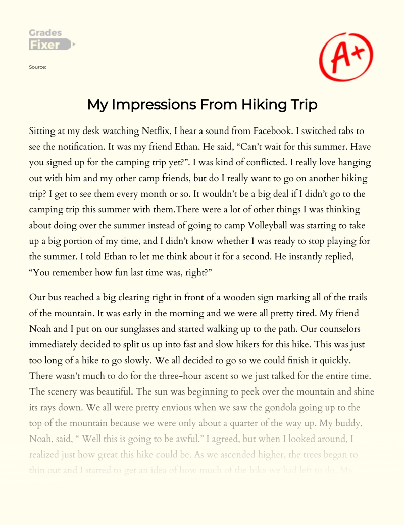 My Impressions from Hiking Trip essay
