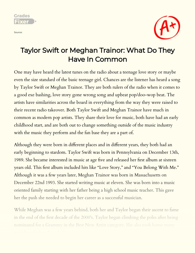 Taylor Swift Or Meghan Trainor: What Do They Have in Common Essay