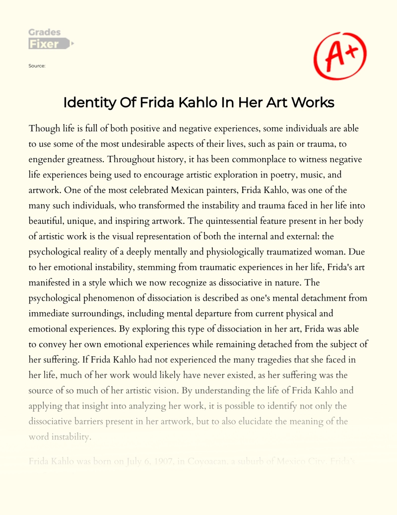 Identity of Frida Kahlo in Her Art Works Essay