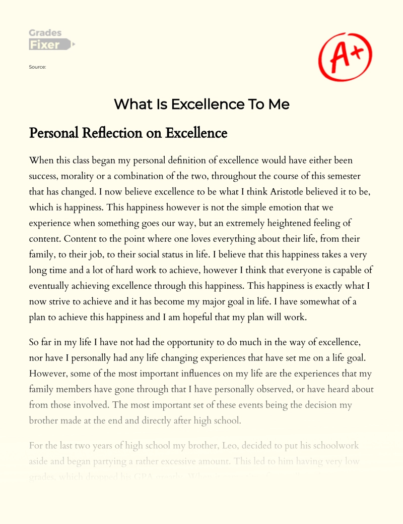 What is Excellence to Me Essay