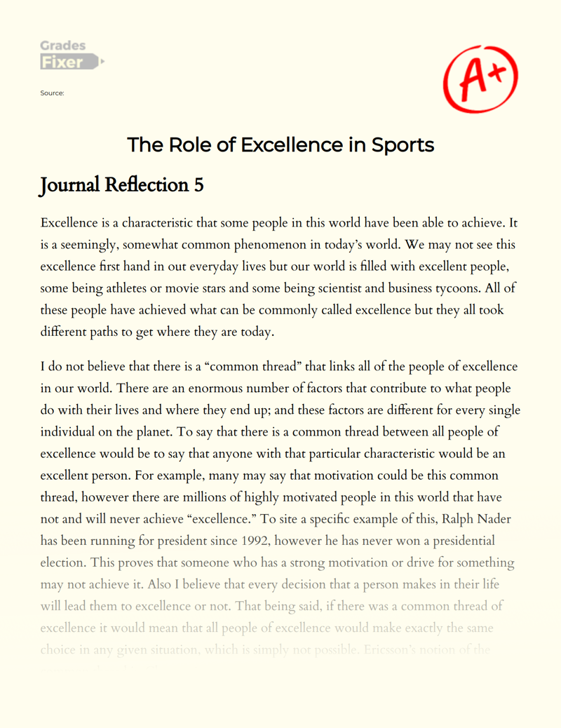 The Role of Excellence in Sports Essay