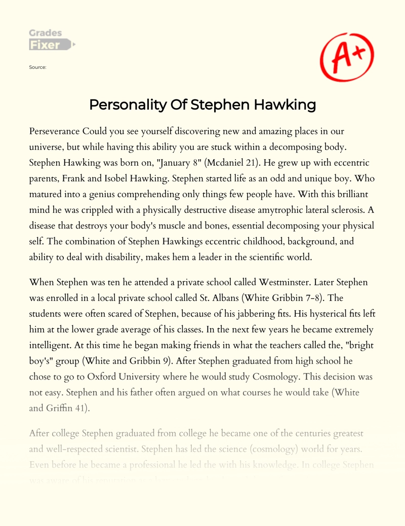 Personality of Stephen Hawking Essay
