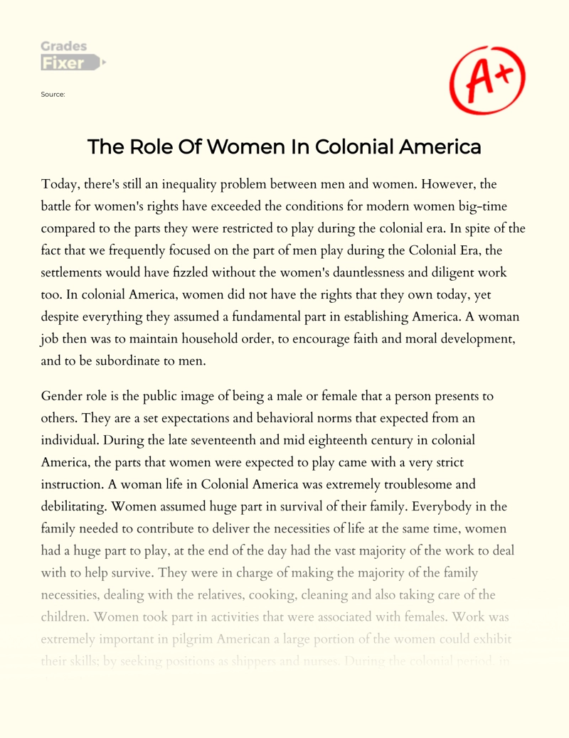 The Role of Women in Colonial America Essay
