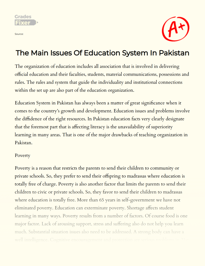 The Main Issues of Education System in Pakistan Essay