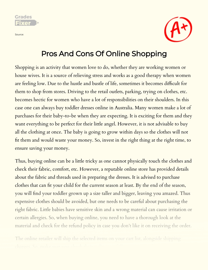 Pros and Cons of Online Shopping essay