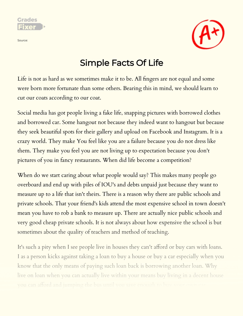 Discussion on Simple Facts of Life essay