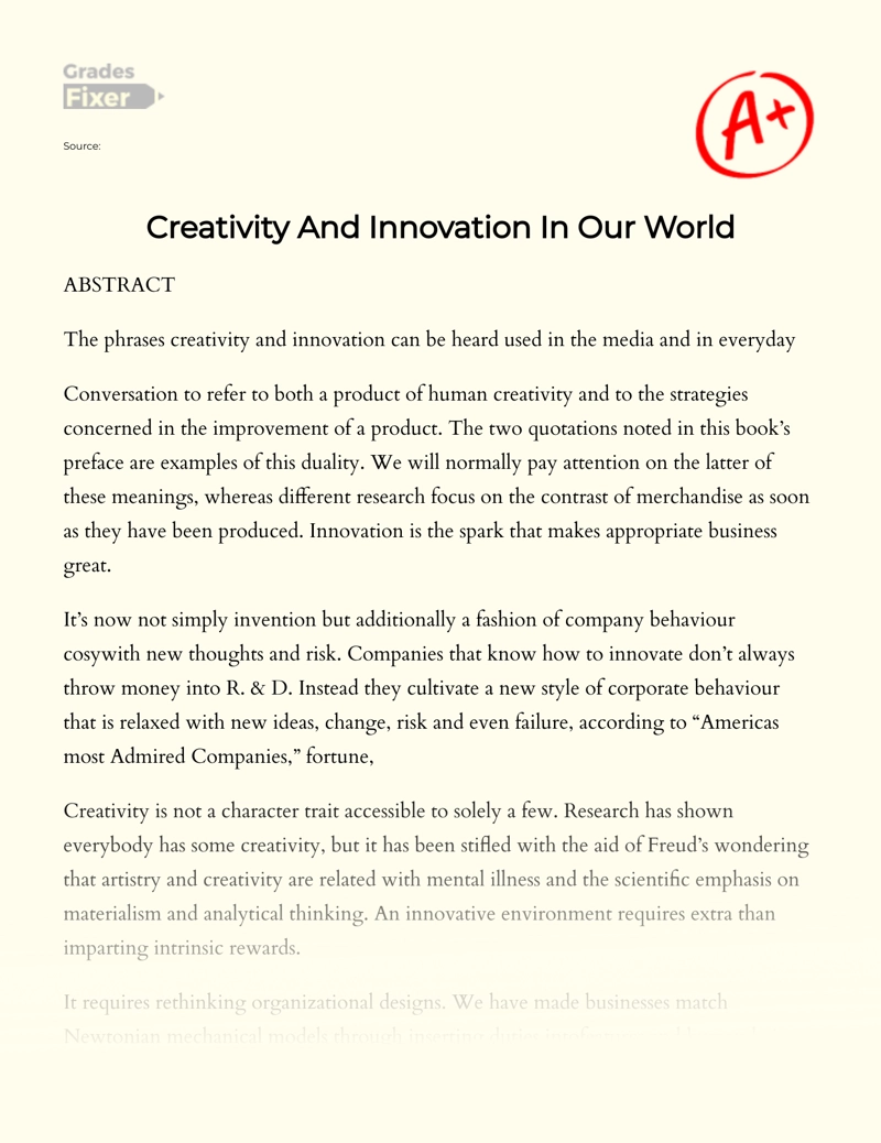 Creativity and Innovation in Our World essay