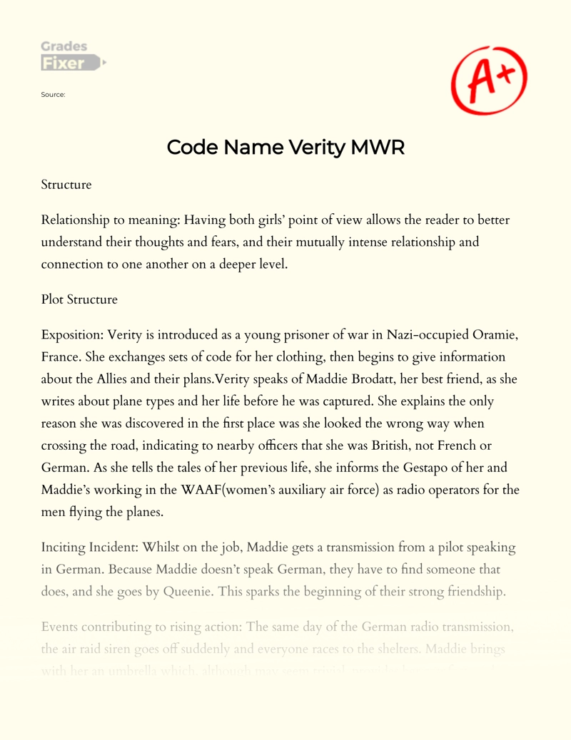 Code Name Verity Mwr Essay