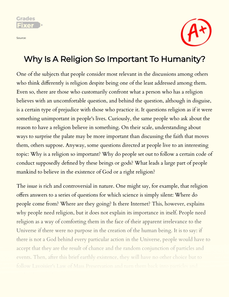 The Importance of Religion to Humanity Essay