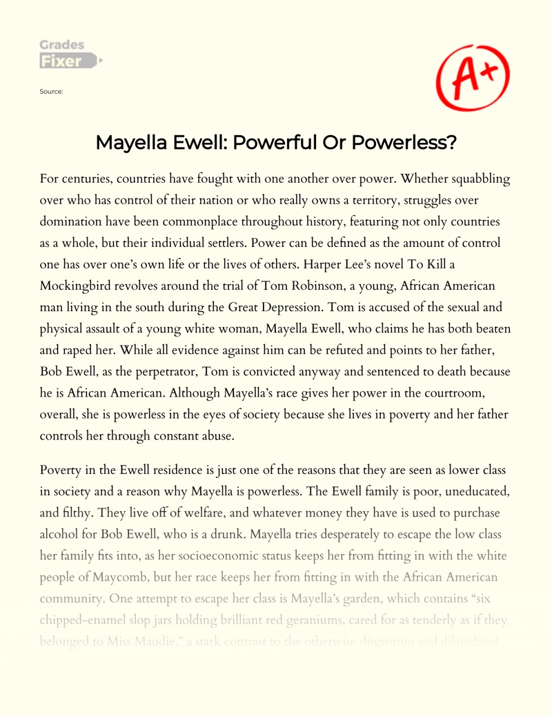 To Kill a Mockingbird: is Mayella Powerful essay