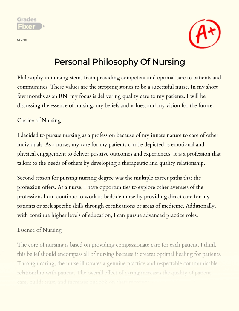 My Personal Philosophy of Nursing Essay