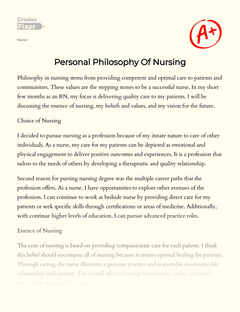 Nursing Philosophy Paper And Essay Example 974 Words GradesFixer   51433 Post Preview.webp