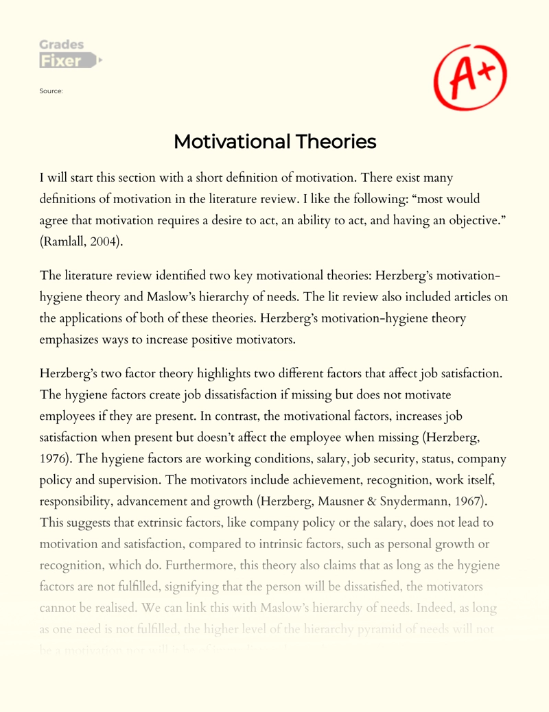 An Overview of Motivational Theories and Employer Branding Essay