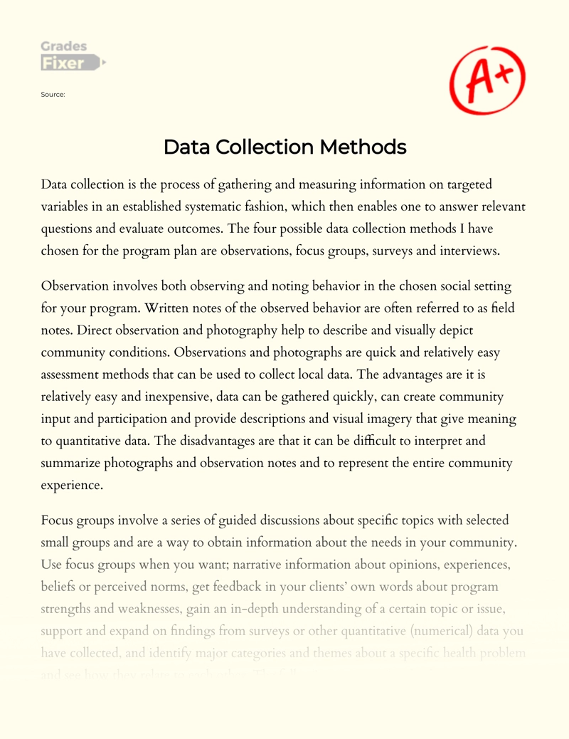 Data Collection Methods essay