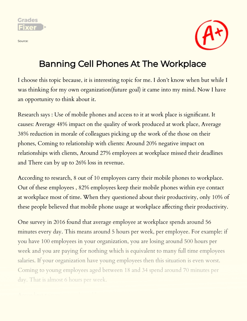 Discussion on Banning Cell Phones at The Workplace Essay