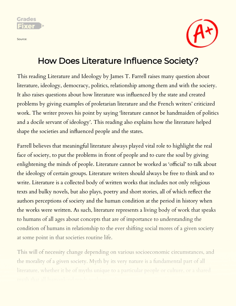 The Influence of Literature on Society Essay
