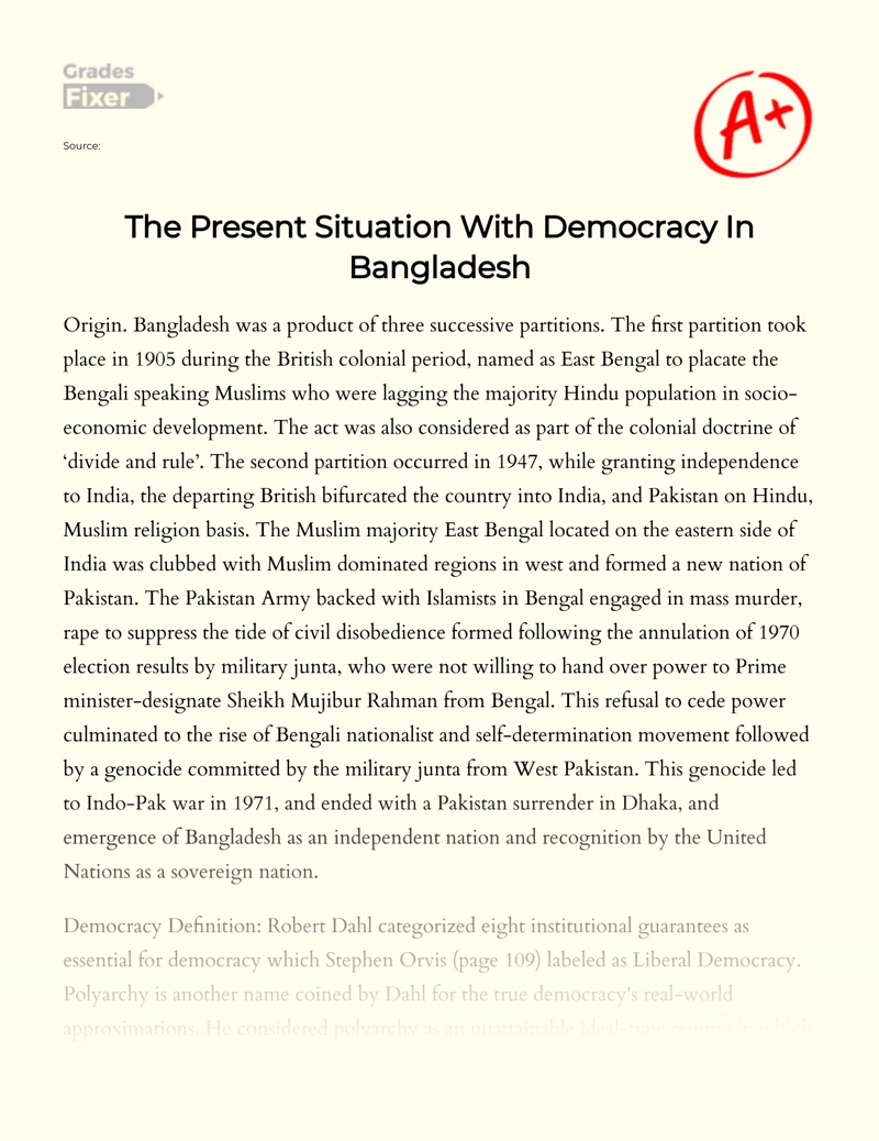 The Present Situation with Democracy in Bangladesh Essay