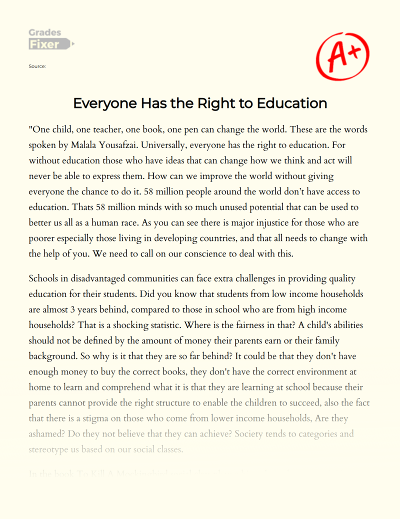 Everyone Has The Right to Education Essay
