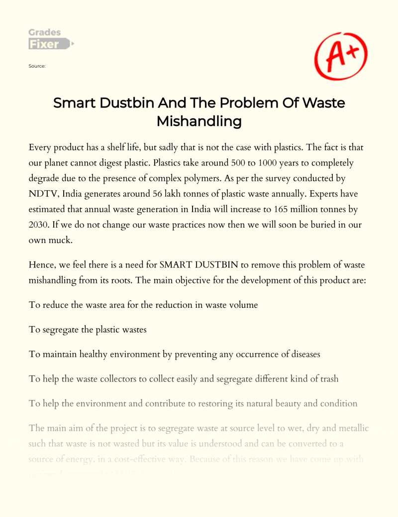 Smart Dustbin and The Problem of Waste Mishandling Essay