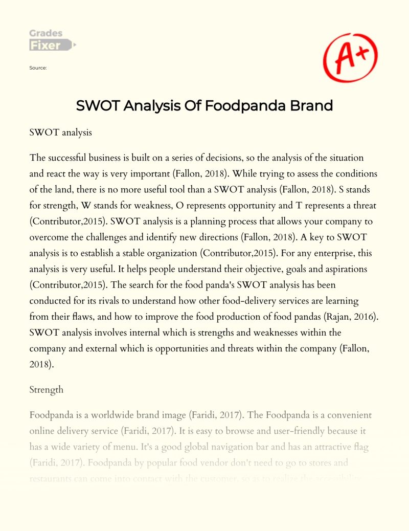 Swot Analysis of Foodpanda Brand Essay