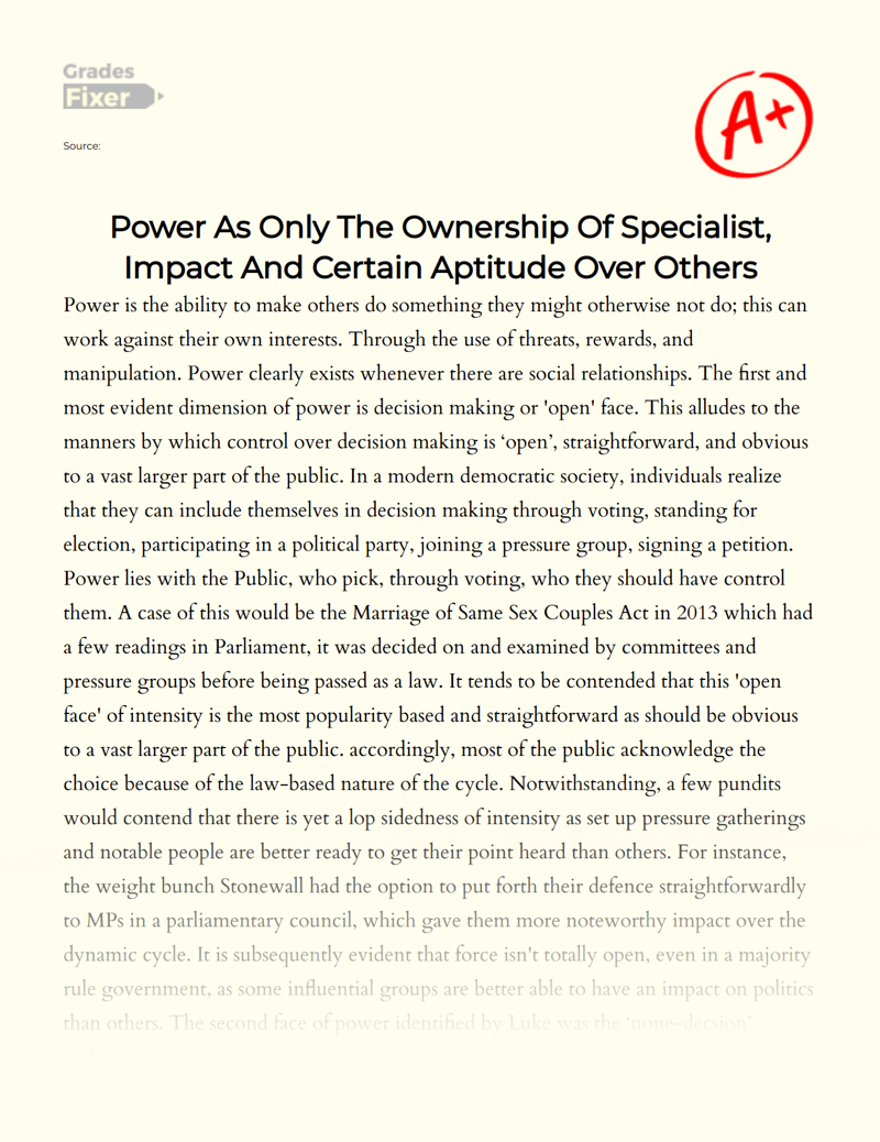 Overview of The Three Dimensions of Power Essay