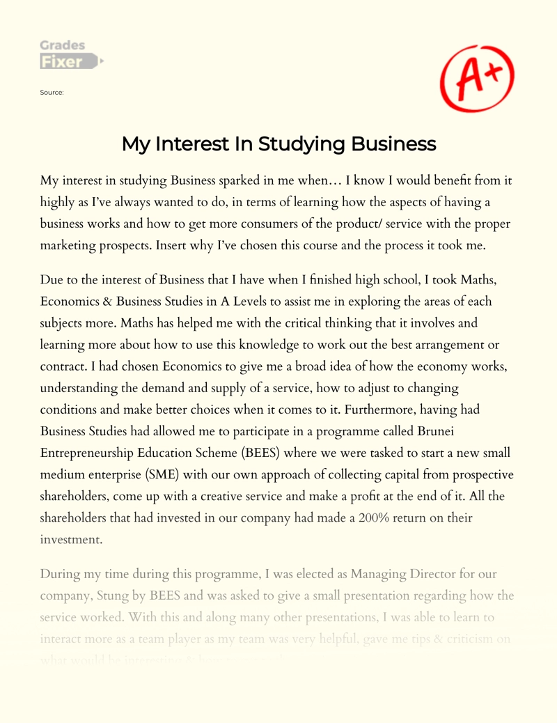 A Look into The Future: Why I Want to Study Business Essay