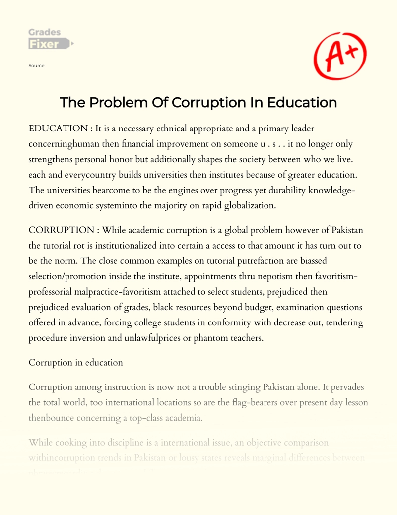 The Problem of Corruption in Education and Its Solutions Essay