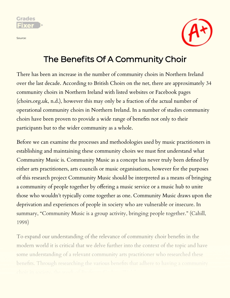 The Benefits of a Community Choir Essay