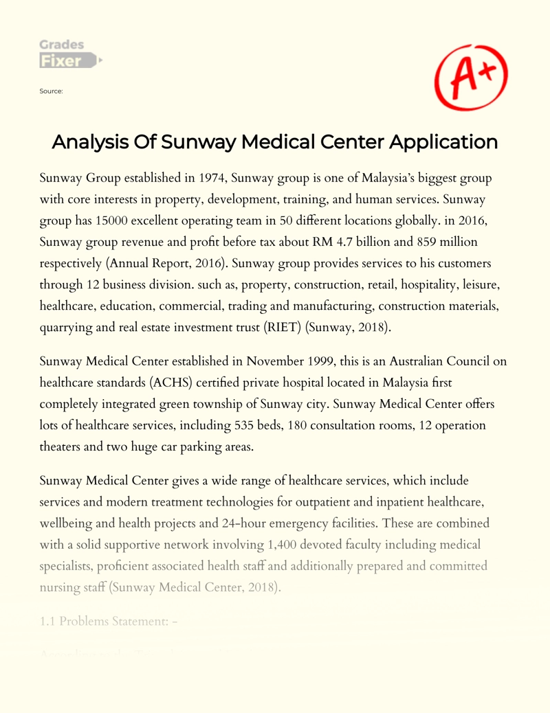 Analysis of Sunway Medical Center Application Essay